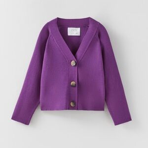 New Zara Ribbed Knit Cardigan In Purple Size 9-10 Years